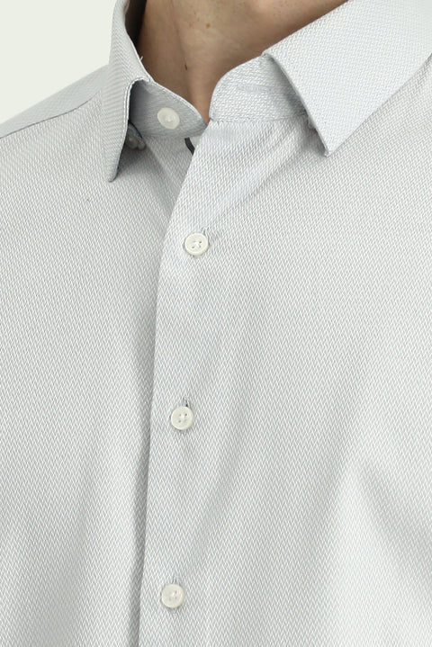 Light Grey Long Sleeve Slim Fit Narrow Cut Classic Patterned Cotton Shirt