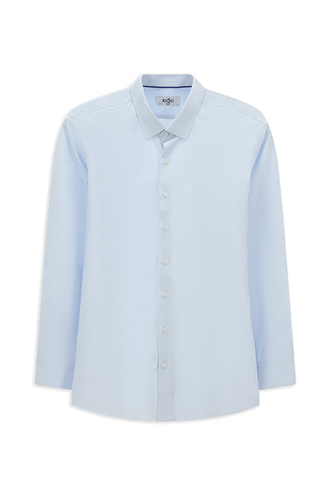 Light Blue Long Sleeve Slim Fit Narrow Cut Classic Patterned Cotton Shirt