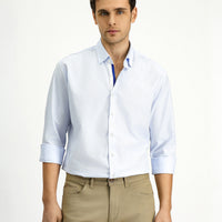 Light Blue Long Sleeve Slim Fit Narrow Cut Classic Patterned Cotton Shirt