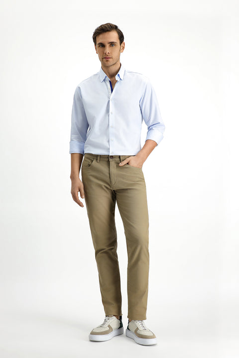 Light Blue Long Sleeve Slim Fit Narrow Cut Classic Patterned Cotton Shirt