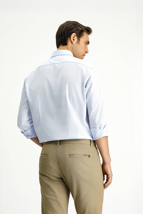 Light Blue Long Sleeve Slim Fit Narrow Cut Classic Patterned Cotton Shirt