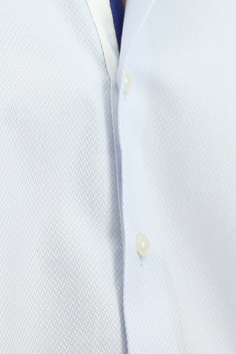 Light Blue Long Sleeve Slim Fit Narrow Cut Classic Patterned Cotton Shirt