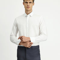 White Long Sleeve Slim Fit Narrow Cut Classic Patterned Cotton Shirt