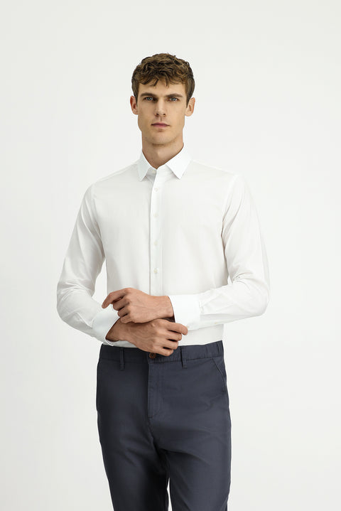 White Long Sleeve Slim Fit Narrow Cut Classic Patterned Cotton Shirt