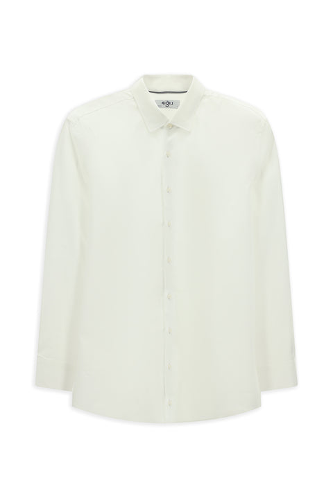 White Long Sleeve Slim Fit Narrow Cut Classic Patterned Cotton Shirt