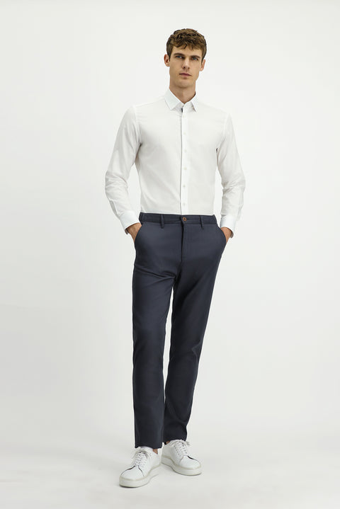 White Long Sleeve Slim Fit Narrow Cut Classic Patterned Cotton Shirt
