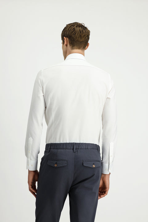 White Long Sleeve Slim Fit Narrow Cut Classic Patterned Cotton Shirt