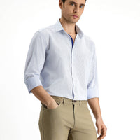 Blue Long Sleeve Slim Fit Narrow Cut Classic Patterned Cotton Shirt