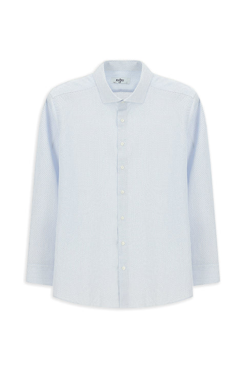 Blue Long Sleeve Slim Fit Narrow Cut Classic Patterned Cotton Shirt