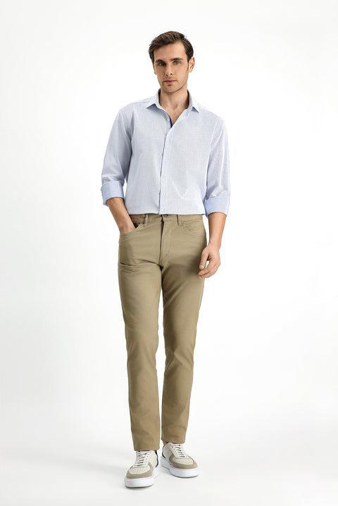 Blue Long Sleeve Slim Fit Narrow Cut Classic Patterned Cotton Shirt