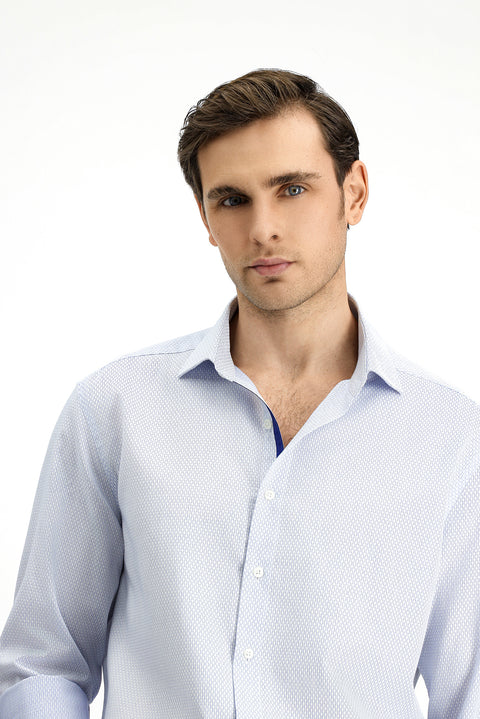 Blue Long Sleeve Slim Fit Narrow Cut Classic Patterned Cotton Shirt