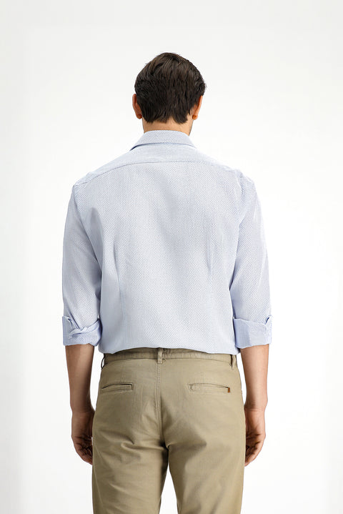 Blue Long Sleeve Slim Fit Narrow Cut Classic Patterned Cotton Shirt