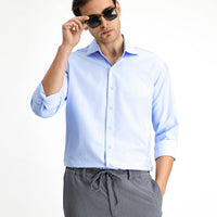 Blue Long Sleeve Slim Fit Narrow Cut Classic Patterned Cotton Shirt