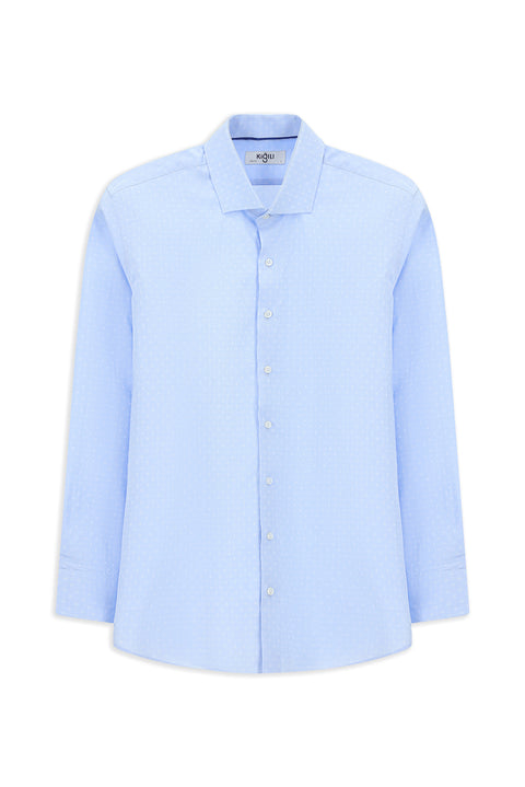 Blue Long Sleeve Slim Fit Narrow Cut Classic Patterned Cotton Shirt