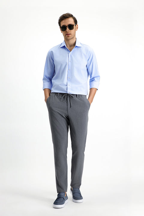 Blue Long Sleeve Slim Fit Narrow Cut Classic Patterned Cotton Shirt