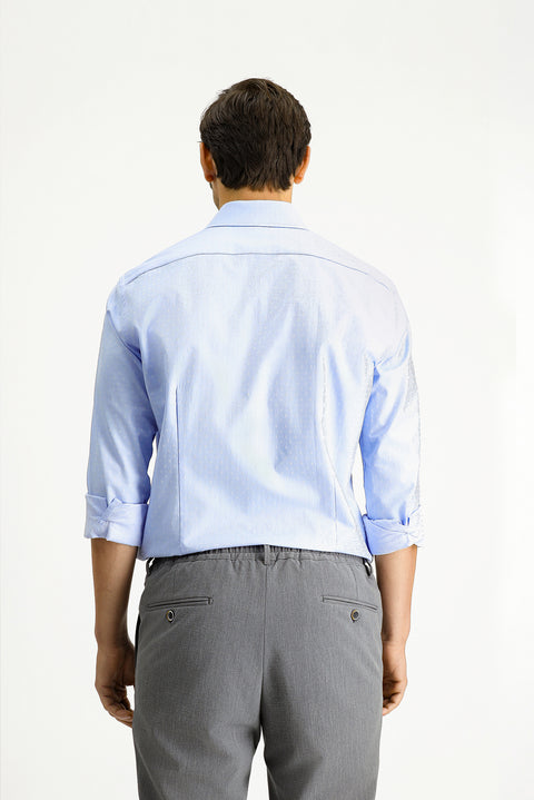 Blue Long Sleeve Slim Fit Narrow Cut Classic Patterned Cotton Shirt