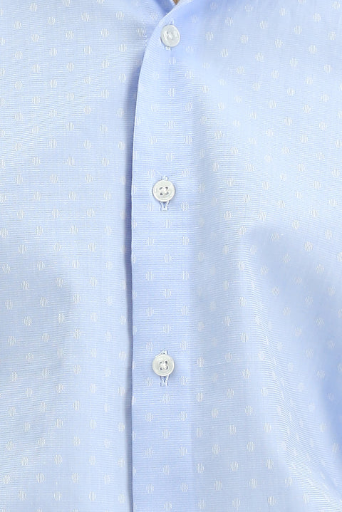 Blue Long Sleeve Slim Fit Narrow Cut Classic Patterned Cotton Shirt