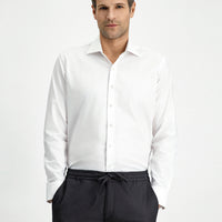 White Long Sleeve Slim Fit Narrow Cut Classic Patterned Cotton Shirt