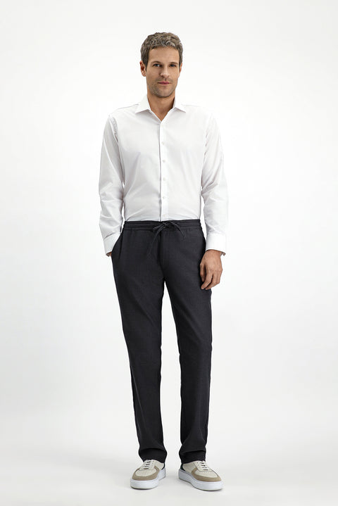 White Long Sleeve Slim Fit Narrow Cut Classic Patterned Cotton Shirt