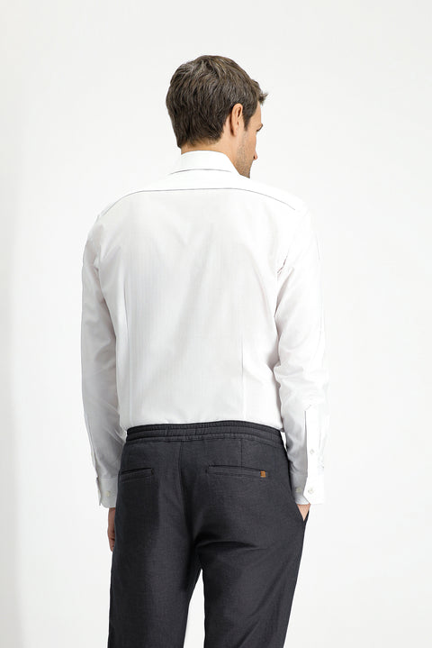 White Long Sleeve Slim Fit Narrow Cut Classic Patterned Cotton Shirt