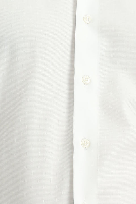 White Long Sleeve Slim Fit Narrow Cut Classic Patterned Cotton Shirt