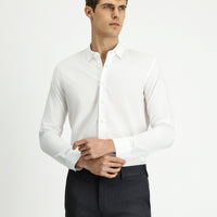 White Long Sleeve Slim Fit Narrow Cut Classic Patterned Cotton Shirt