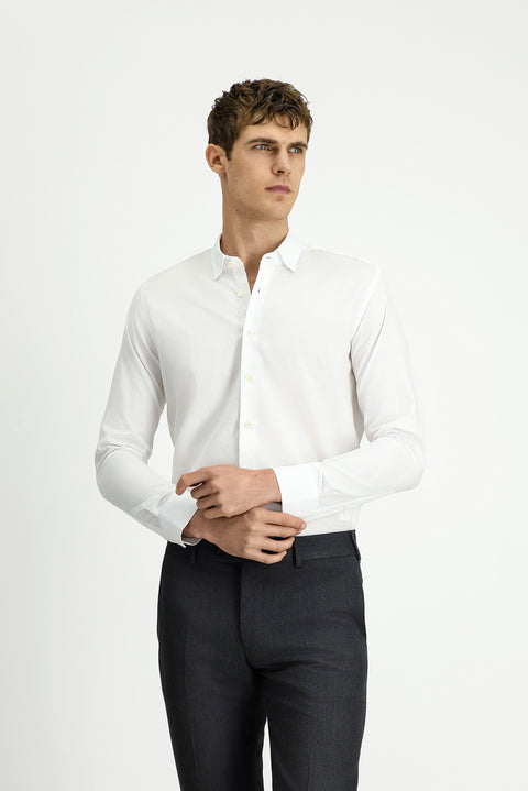 White Long Sleeve Slim Fit Narrow Cut Classic Patterned Cotton Shirt