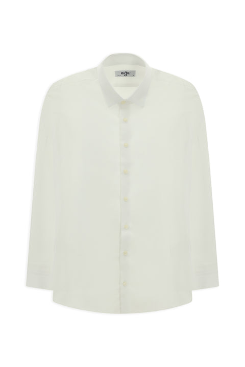 White Long Sleeve Slim Fit Narrow Cut Classic Patterned Cotton Shirt