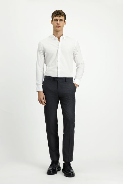 White Long Sleeve Slim Fit Narrow Cut Classic Patterned Cotton Shirt