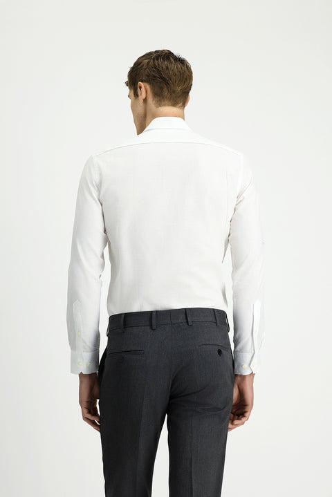 White Long Sleeve Slim Fit Narrow Cut Classic Patterned Cotton Shirt