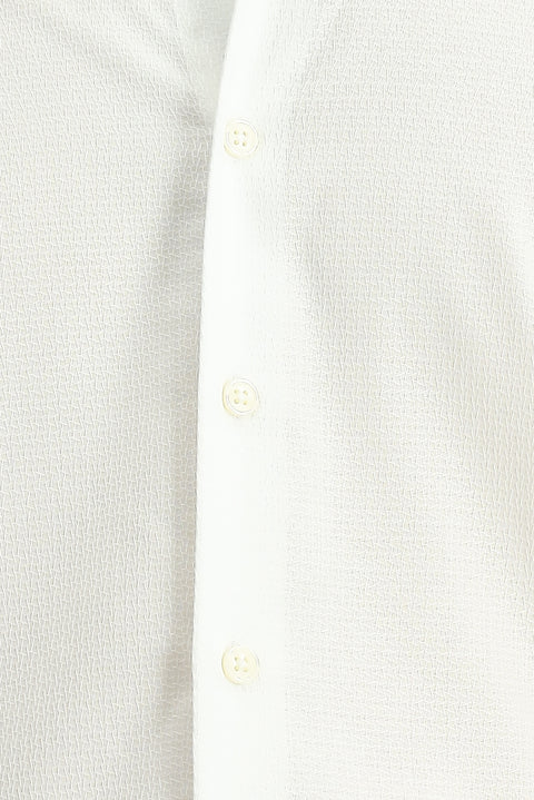 White Long Sleeve Slim Fit Narrow Cut Classic Patterned Cotton Shirt