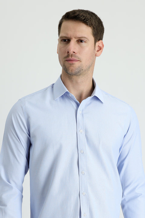 Sky Blue Long Sleeve Slim Fit Narrow Cut Classic Patterned Cotton Easy-Iron Shirt