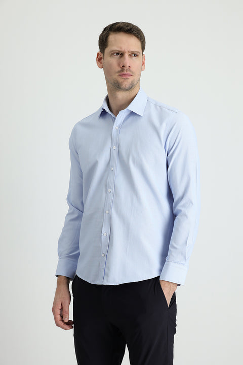Sky Blue Long Sleeve Slim Fit Narrow Cut Classic Patterned Cotton Easy-Iron Shirt