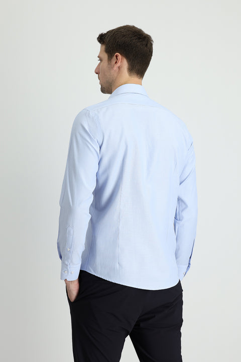 Sky Blue Long Sleeve Slim Fit Narrow Cut Classic Patterned Cotton Easy-Iron Shirt