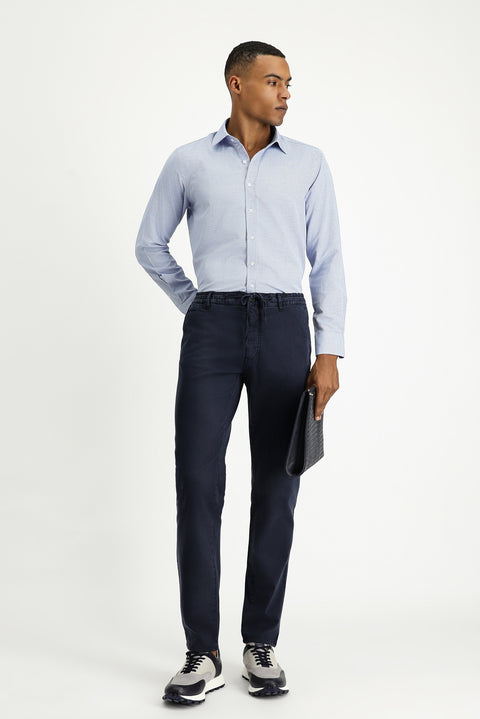 Blue Long Sleeve Slim Fit Narrow Cut Classic Patterned Cotton Easy Iron Shirt