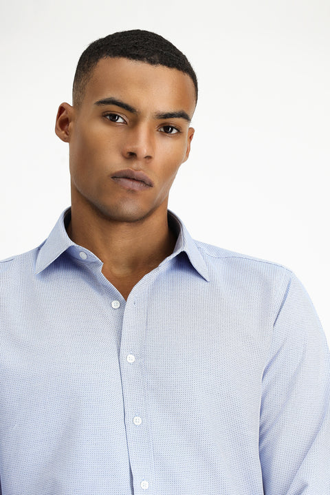 Blue Long Sleeve Slim Fit Narrow Cut Classic Patterned Cotton Easy Iron Shirt