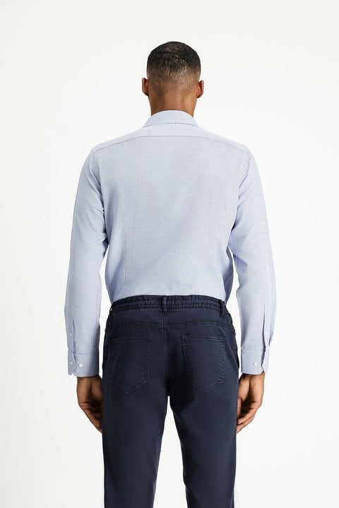Blue Long Sleeve Slim Fit Narrow Cut Classic Patterned Cotton Easy Iron Shirt