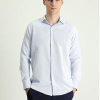 Light Blue Long Sleeve Slim Fit Narrow Cut Classic Patterned Cotton Easy Iron Shirt