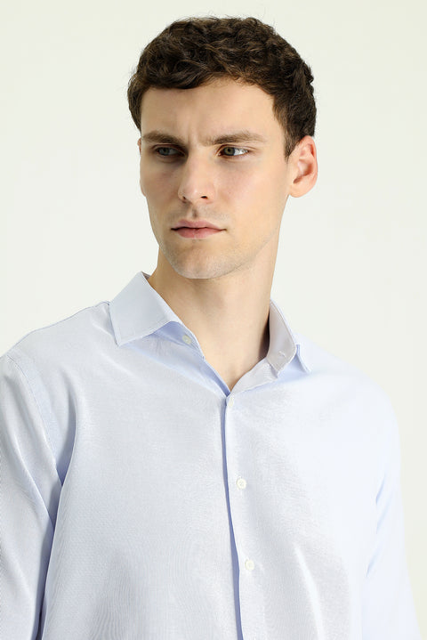 Light Blue Long Sleeve Slim Fit Narrow Cut Classic Patterned Cotton Easy Iron Shirt
