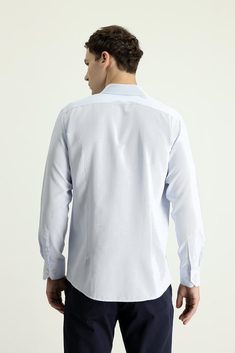 Light Blue Long Sleeve Slim Fit Narrow Cut Classic Patterned Cotton Easy Iron Shirt
