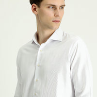 White Long Sleeve Slim Fit Narrow Cut Classic Patterned Cotton Easy Iron Shirt