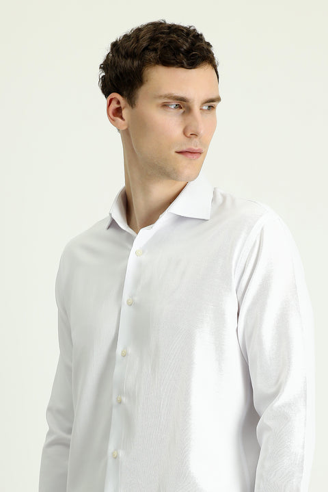 White Long Sleeve Slim Fit Narrow Cut Classic Patterned Cotton Easy Iron Shirt
