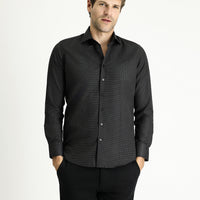 Black Long Sleeve Slim Fit Narrow Cut Classic Patterned Cotton Easy Iron Shirt