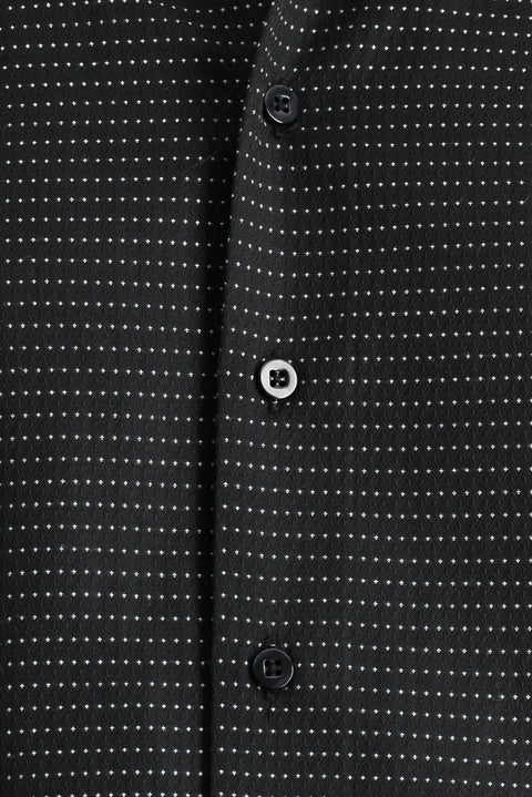 Black Long Sleeve Slim Fit Narrow Cut Classic Patterned Cotton Easy Iron Shirt