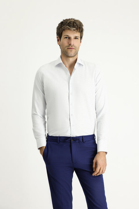 Light Blue Long Sleeve Slim Fit Narrow Cut Classic Patterned Cotton Easy-Iron Shirt