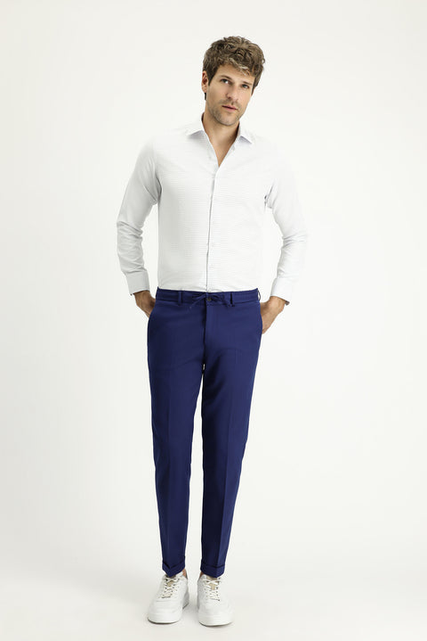 Light Blue Long Sleeve Slim Fit Narrow Cut Classic Patterned Cotton Easy-Iron Shirt