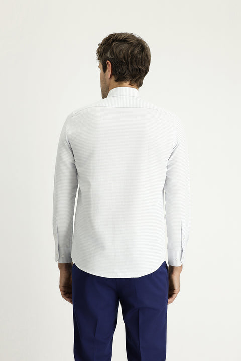 Light Blue Long Sleeve Slim Fit Narrow Cut Classic Patterned Cotton Easy-Iron Shirt