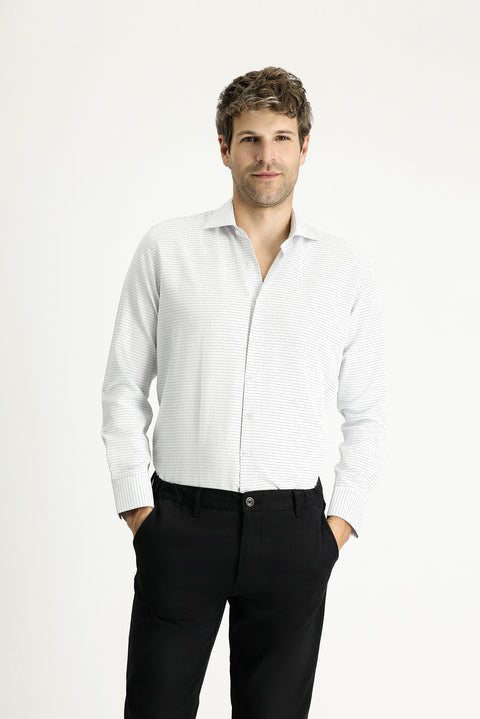 Blue Long Sleeve Slim Fit Narrow Cut Classic Patterned Cotton Easy Iron Shirt