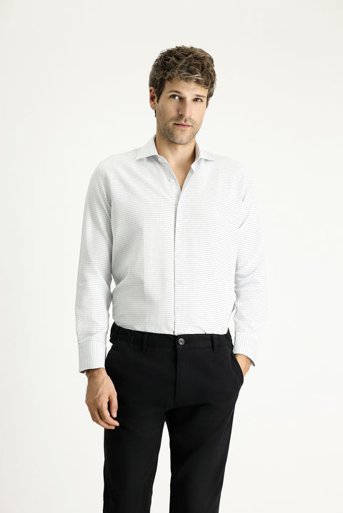 Blue Long Sleeve Slim Fit Narrow Cut Classic Patterned Cotton Easy Iron Shirt