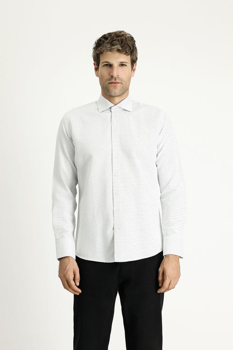 Blue Long Sleeve Slim Fit Narrow Cut Classic Patterned Cotton Easy Iron Shirt